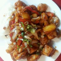 Lychee pineapple tofu with rice  at Wei's Noodle House in Ottawa