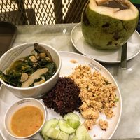 Larb Tofu with Keang Liang (Thai vegetables soup)  I asked them to reduce the rice. at Walee - EM Quartier in Bangkok