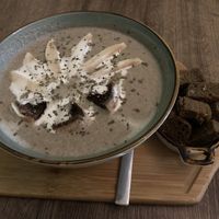 Mushroom cream soup   at Kiwi Vegan Cafe in Tbilisi