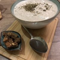 Mushroom cream soup   at Kiwi Vegan Cafe in Tbilisi