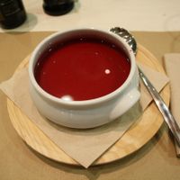 Beetroot gapazcho, it was really good.  at Casa Griega in Barcelona