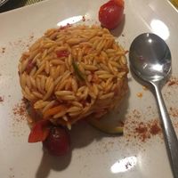 Greek pasta with veggies at Casa Griega in Barcelona