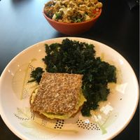 Goddess Burger w/ Kale Chips and Falafel Rice Bowl at Wild Alchemy in Wallingford