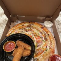 vegan buffalo pizza and vegan mozzarella sticks   at Triangle Tavern in Philadelphia