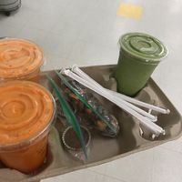 Got some roasted fava beans that are really good. 2 juices and a smoothie  at Johnny's Garden in Sumter