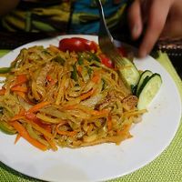 mongolian noodles without meat ;) at Bosco Verde Italian Vegan Restaurant in Ulaanbaatar