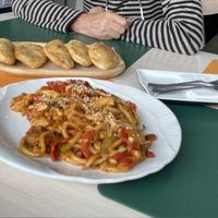 Yummy noodles, pancakes and something else! at Vitos Vegan - Витос веган in Ulaanbaatar