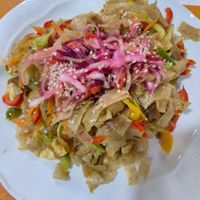 Noodles with tofu and vegetables at Vitos Vegan - Витос веган in Ulaanbaatar