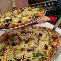12" Pizza on top, 16" Pie on the bottom at Rhombus Guys in Fargo