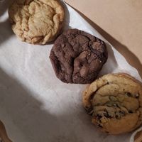 Bought a cookie box: chocolate chip, snickerdoodle, and double chocolate. Set comes 9 (three of each) at The Nile Cafe in Philadelphia