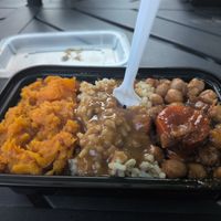 Sweet potato, rice/gravy, chickpeas at The Nile Cafe in Philadelphia