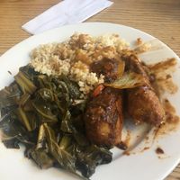 Chick’n Wings and collards and rice at The Nile Cafe in Philadelphia
