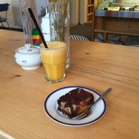 Amazing juice and vegan cake of the day. at Airtime Cafe in Lauterbrunnen