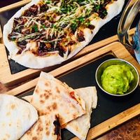 quesadila and caramelised onion flat bread at The Bohemian in Newcastle Upon Tyne