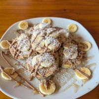 Vegan almond pancakes at Fruzion in Paracas