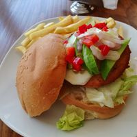 Chickpea hamburger at Fruzion in Paracas