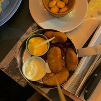 vegan nuggets with two dips and lupini beans, both served as aperitivo  at Buddy VEGGY in Rome
