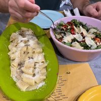 Large mixed greens salad which was ok, but the Carbonara was disappointing and had a bad aftertaste. at Buddy VEGGY in Rome