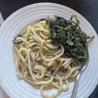 Spaghetti with fried greens as a side   at Buddy VEGGY in Rome