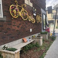 You can eat outside on the benches at Caffe della Pace in Montreal