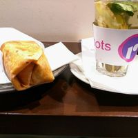 Seitan wrap and ginger tea. at roots - Lintheschergasse in Zurich