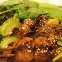 The Vegan Grill Chicken Teriyaki auf Sobanudeln, with extra spinach on my request, in the take away box :). at Savory Chay in Berlin