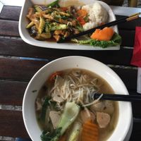 Pho and wok fried Thai style(more like Chinese) tofu and veg at Savory Chay in Berlin