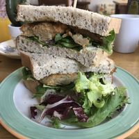 New seitan “chickin” sandwich. Completely delicious  at The Garden Shed Cafe in Leamington Spa