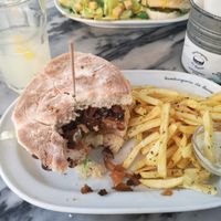 Tempeh-burger. Much nicer than on this picture. Couldn't resist eating before the capture. at Hamburgueria do Bairro - Abarracamento in Lisbon