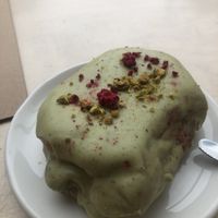 Pistachio raspberry jelly yeast donut for February   at Cartems Donuts - Main St in Vancouver
