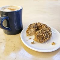 Pumpkin Spiced Latte and Maple Walnut Dougnut at Cartems Donuts - Main St in Vancouver