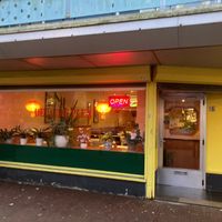 Outside (fun fact: next to a butcher) at De Oude Plek in Rotterdam