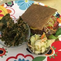 meat burger with gluten free bun at Real Food in Viera