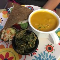 butternut squash soup with veggie and avocado sand which  at Real Food in Viera