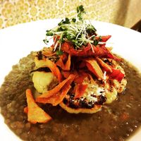 Puy lentil stew, cauliflower steak- delicious and Vegan  at Momo Restaurant in Waterford