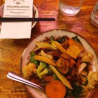 Stir Fry Rice Noodle with Combo soy meat and veggie $23.80 at Golden Lotus Vegan in Newtown