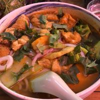 Spicy tofu vegetable noodle soup at Golden Lotus Vegan in Newtown