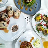 -Rice rolls stuffed with different vegetables and topped with humus
-vegan burger
-"curry" - like dish topped with cashews  at Art of Raw at The Garden Lounge in Zadar