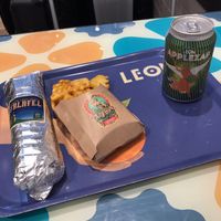 Falafel burrito and waffle fries at LEON - Bankside in South East London