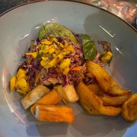 Caribbean vegan plate  at Green Room Cafe in Jaco