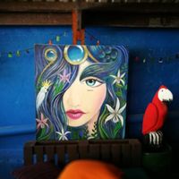 beautiful artwork on the outside patio  at Green Room Cafe in Jaco