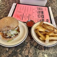 Tofu chicken sandwich and fries  at Superiority Burger in New York City