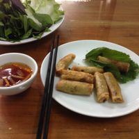 spring rolls! not sure if I did the right thing but they gave me a plate of leaves and mint stuff so I wrapper the spring rolls in it  at Dai Loc in Da Lat
