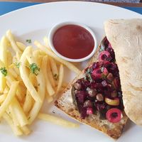 Beetroot, eggplant,  olives. at Haven in Siem Reap