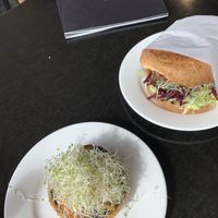 Pie and burger  at Pilgrims Vegetarian Cafe in Huskisson