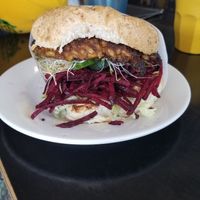 Burger at Pilgrims Vegetarian Cafe in Huskisson