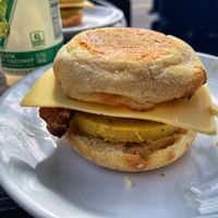 Breakfast sandwich with tempeh. The house made egg is pretty good, the English muffin was so yummy and soft   at Jodi Bee Bakes in Salem