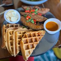 Day 2 - so good. Portobello “chicken” & waffles.  at FOREVER in Mexico City