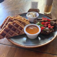 Chicken and waffles (a bit too much fat)  at FOREVER in Mexico City