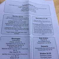 menu at Mexican Kitchen in New Paltz